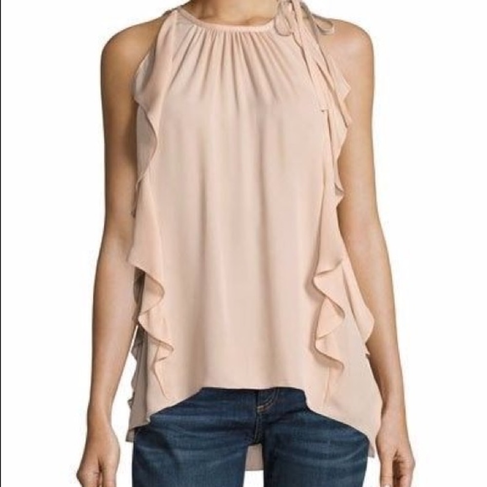 Ramy Brook Tie-Shoulder Silk Ruffle Top